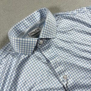 Collars & Co. Firm Dress Collar Polo‎ Shirt Men Medium Blue Check 4 Way Stretch